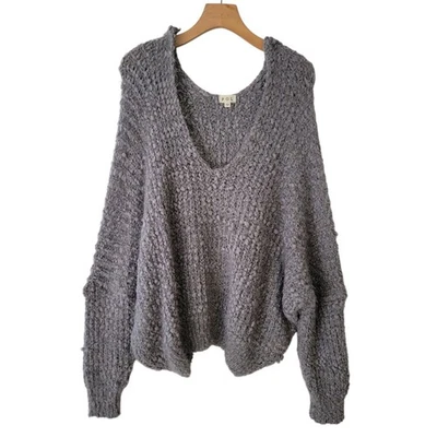 POL Ultimate Fuzzy Confetti Sweater Gray Oversized Chunky Super Soft Medium - Image 1 of 4