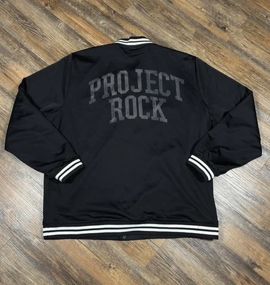 Under Armour Jacket Men's XL Black Project Rock Spellout Mesh Bomber Coat Snap - Image 1 of 4