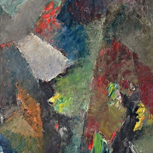 Hermann Konnerth Abstract Expressive Bauhaus Cubism Oil on Japan 1961 Signed - Picture 1 of 4