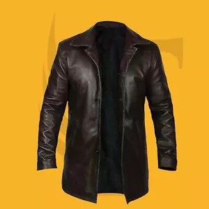 New Men's Western Distressed COWHIDE Long Real Leather Jacket Coat– Fashion Wear - Picture 1 of 3