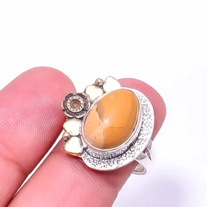 Brecciated Mookaite - Australia Two Tone 925 Sterling Silver Ring s.8 Sku28 - Picture 1 of 3