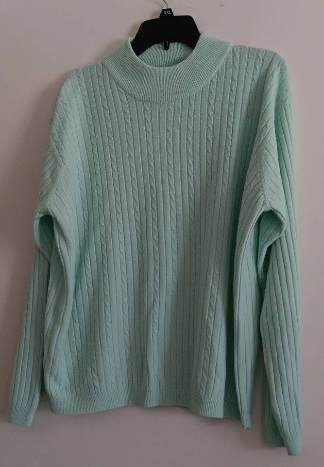 Laura Scott Long Sleeve Cable Knit Sweater 100% ACRYLIC Cobalt Light Aqua XL - Image 1 of 1