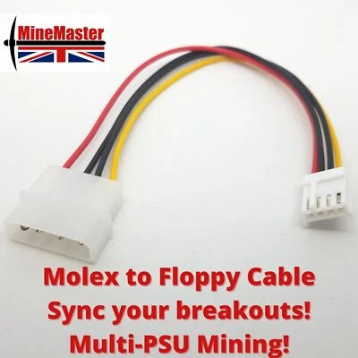 4 pin Molex to mini 4 pin 'Floppy' Cable - sync your breakouts! Multi-PSU Mining - Image 1 of 4