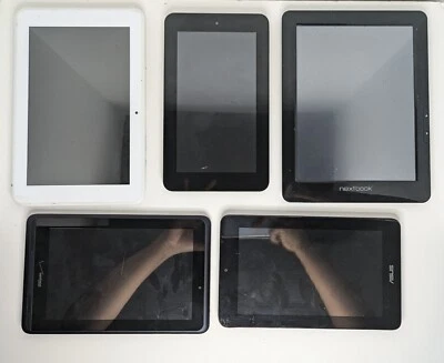 UNTESTED, 5 Tablets for parts or repair, Hp, Insignia, Asus, Nextbook, Verizon  - Image 1 of 2