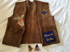 Vintage 1968 YMCA Indian PRINCESS Father LEATHER Vest W/ 2 Patches Peacock Tribe