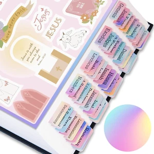 Bible Tabs with Unique Stickers, Laminated, Large Print, Rainbow, Christian Gift - Picture 1 of 12