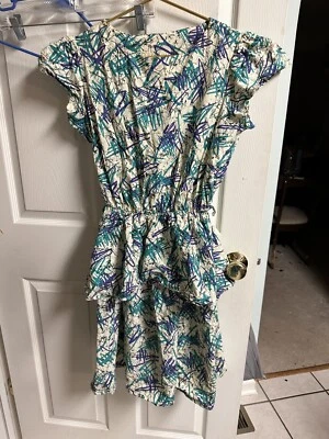 Vestido Estampado Novedad Años 80 90 Salpicaduras Abstracto Peplum Grande 16 Halloween De Colección Foto 1 de 4