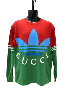 GUCCI x Adidas Camiseta Roja Verde Manga Larga Para Hombre Talla M Mediana Algodón Jersey Foto 1 de 4