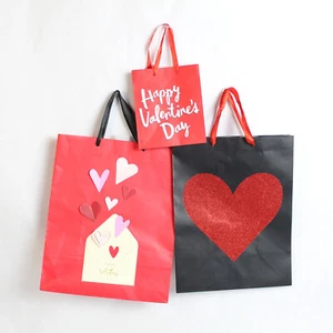 Lot of 3 Valentine's Day Gift Bags Red Black Glitter Heart Hallmark AG - Picture 1 of 5