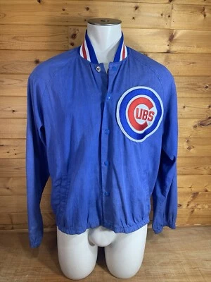 Majestic Vintage Chicago Cubs Snap Up Jacket Coat Blue Size L RARE HTF - Image 1 of 4