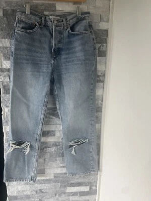 Pantalones de mezclilla para mujer TOPSHOP NUEVOS SIN ETIQUETAS Dad Distressed-azul-talla 30 X 27 Petite Foto 1 de 4