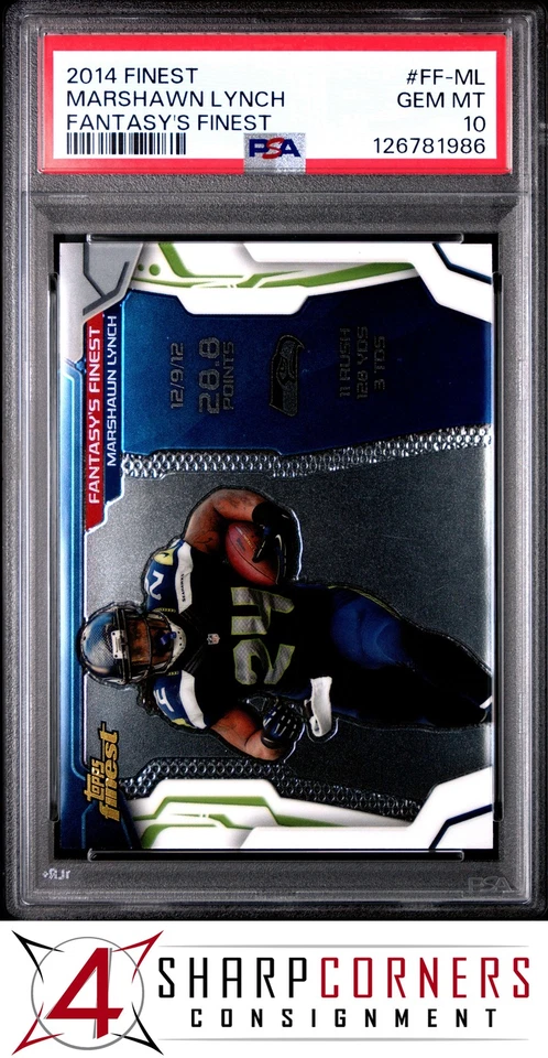 2014 FINEST FANTASY'S FINEST #FF-ML MARSHAWN LYNCH POP 1 PSA 10 - Image 1 of 3