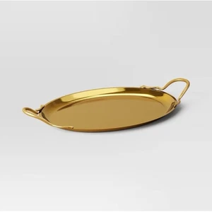 Threshold Gold Cocktail Tray Oval Serving Snake Handles for Bar Cart - Picture 1 of 3