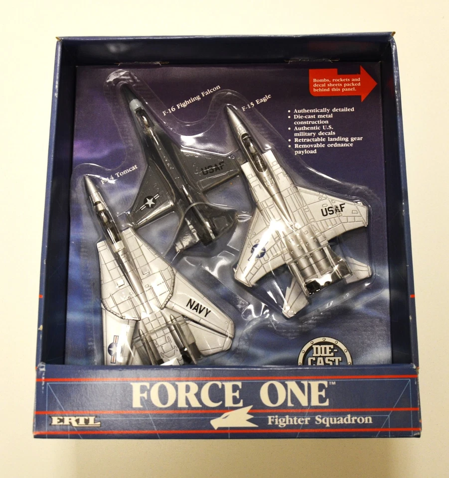 De colección 1987 ERTL FORCE ONE FIGHTER SQUADRON Diecast USAF F-14, F-15, F-16, NUEVO EN CAJA Foto 1 de 1