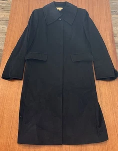 Katherine Kelly Black 100% Cashmere Button Up Long Coat Women Sz 14 - Picture 1 of 15