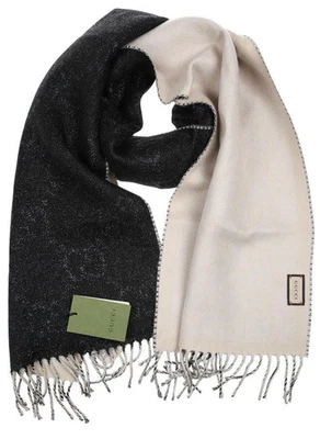 NUEVO GUCCI LANA DE LUJO VISCOSA DOBLE CARA LOGO CUELLO BUFANDA ENVOLTURA Foto 1 de 4