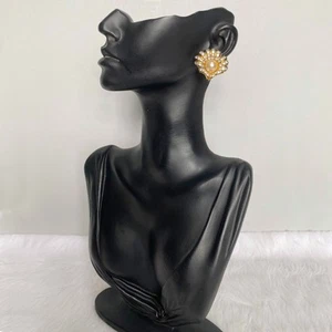 Orecchini VALENTINO GARAVANI vintage tono oro strass perle fiori - Foto 1 di 8