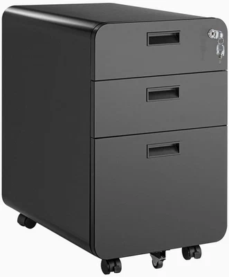 3 Drawer Mobile Filing Cabinet – Steel Office Pedestal with Lock, Caster Wheels, - image 1 of 4