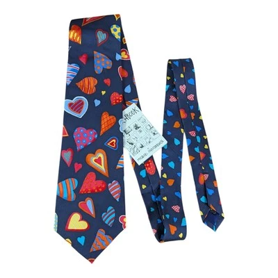 Corbata Corazones Azul Marino Michael Paraskevas Cuaderno de Bocetos Polka Seda Italiana Hecha en EE. UU. Foto 1 de 4