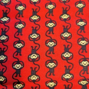 Cotton Fabric Red with Black Monkey Chain Pattern Approx 18” x 44” - Picture 1 of 12