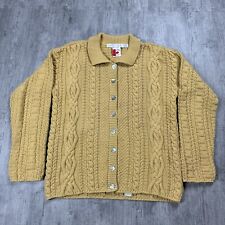 VTG NWT AMERICAN KNITWORKS WOMENS CABLE KNIT COLLARED GOLD PEARL BUTTON CARDIGAN