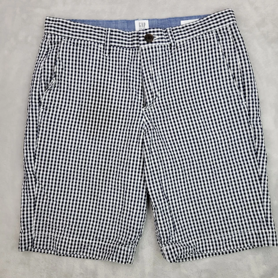 GAP Shorts Mens 28 Black White Gingham Check Seersucker Cotton Chino Pant Adult - Image 1 of 4