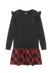 Polo Ralph Lauren Girls Plaid Fleece Sweatshirt Dress Kids M (8-10) - Picture 1 of 8