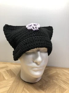 Kuromi Cat beanie hats Black With Purple Skull Handmade USA knitted Gothic - Picture 1 of 15