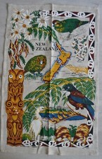 Vintage Tea Towel - New Zealand Nature Birds Animals Map Retro Souvenir