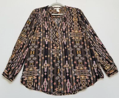 Blusa para mujer H&M 14 geométrica tribal manga larga cuello en V abotonada tejida top Foto 1 de 4