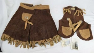 Vintage Miller Western Wear Denver Fringed Leather Girl's Split Skirt & Vest - Picture 1 of 5