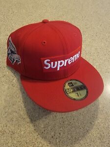 Supreme Red Money Box Logo New Era Fitted Cap Hat Undisputed Mesh 7 3/8 Camp