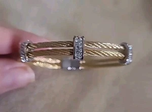 Diana Double Cable 3 Station Bracelet Metal Rope with Rhinestones - Picture 1 of 6