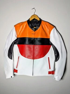 Limited Edition Oversized Retro Colorblock Leather Jacket, Bold Style Y2K Street - Image 1 of 4
