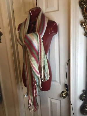 BUFANDA A RAYAS BORLA LACOSTE PARA MUJER NUEVA SIN ETIQUETAS - LANA/ANGORA - HECHA EN ITALIA Foto 1 de 4