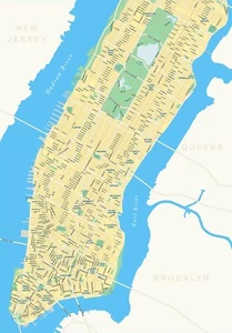 Mapa del vecindario de Manhattan Nueva York PÓSTER BRILLANTE IMAGEN FOTO IMPRESIÓN BANNER 12072 - Imagen 1 de 1