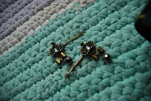 gothic lolita crown bow queen dangling hair pins - Picture 1 of 2