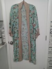 World Market Knee Length Floral Sea Green Beige Lounge Robe Tie Close One Size