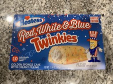NEW HOSTESS USA RED, WHITE & BLUE TWINKIES 13.58 OZ BOX 10 INDIVIDUALLY CAKES 