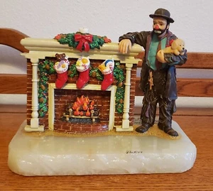 Ron Lee EK315 An Emmett Christmas Emmett Kelly Sr. with a puppy in front of fire - Picture 1 of 5