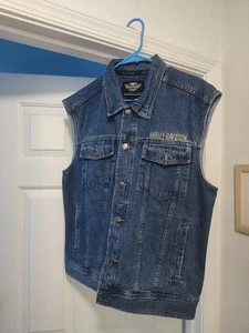 HARLEY DAVIDSON MOTORCLOTHES EMBROIDERED BLACKPATCH Denim Jean Jacket Vest Large - Picture 1 of 7