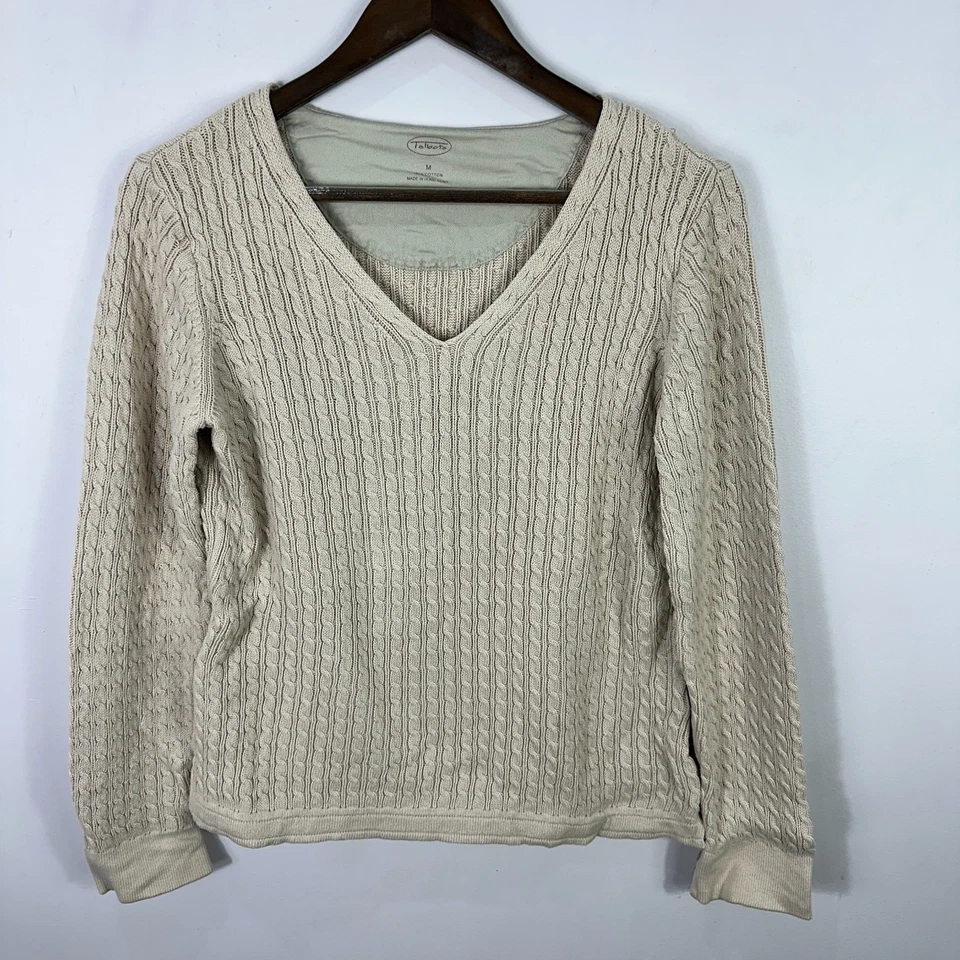 Suéter Talbots Mujer M Crema Cable Tejido Cuello en V Dinero Antiguo Silencioso Lujo Preppy Foto 1 de 4