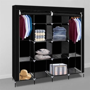 67" Clothes Closet Portable Wardrobe Clothes Storage Rack 12 Shelves 4 Side Pock - Picture 1 of 19