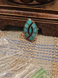 VINTAGE ZUNI SIGNED SILVER TURQUOISE HUMMINGBIRD Ring 1978 Engraved - Picture 1 of 5