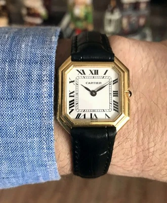 Cartier Octágono 1975 vintage unisex 27 mm PRE-IMPRESCINDIBLE CHAPADO EN ORO 18K, ¡CUERDA MANUAL! Foto 1 de 4