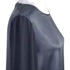 LES COPAINS Women Beaded Hem Satin Blouse Top Size 10 Italy 46 Long Sleeve Black - Picture 1 of 16