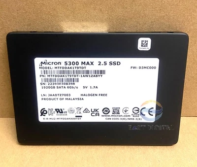 Micron 5300 MAX MTFDDAK1T9TDT 1.92TB 6Gbs 1AW1ZABYY SATA 2.5in Solid State Drive - Image 1 of 3