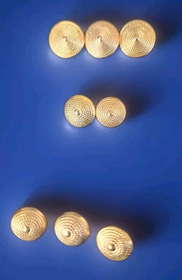 8 Matched Pattern Gold-tone Round Shank Buttons. 3 Different Sizes. - Image 1 of 4