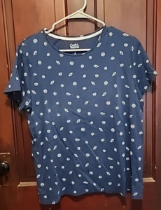 Croft & Barrow Short Sleeve Cotton Classic Tee Sz  XL Navy Blue w/ Seashells - Picture 1 of 4