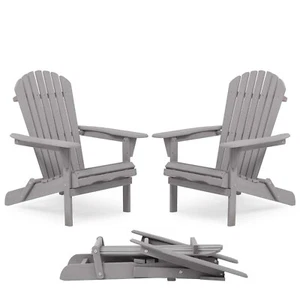 Set of 2 Folding Adirondack Chair Outdoor Patio All Weather Fire Pit Chairs Wood - Picture 1 of 12